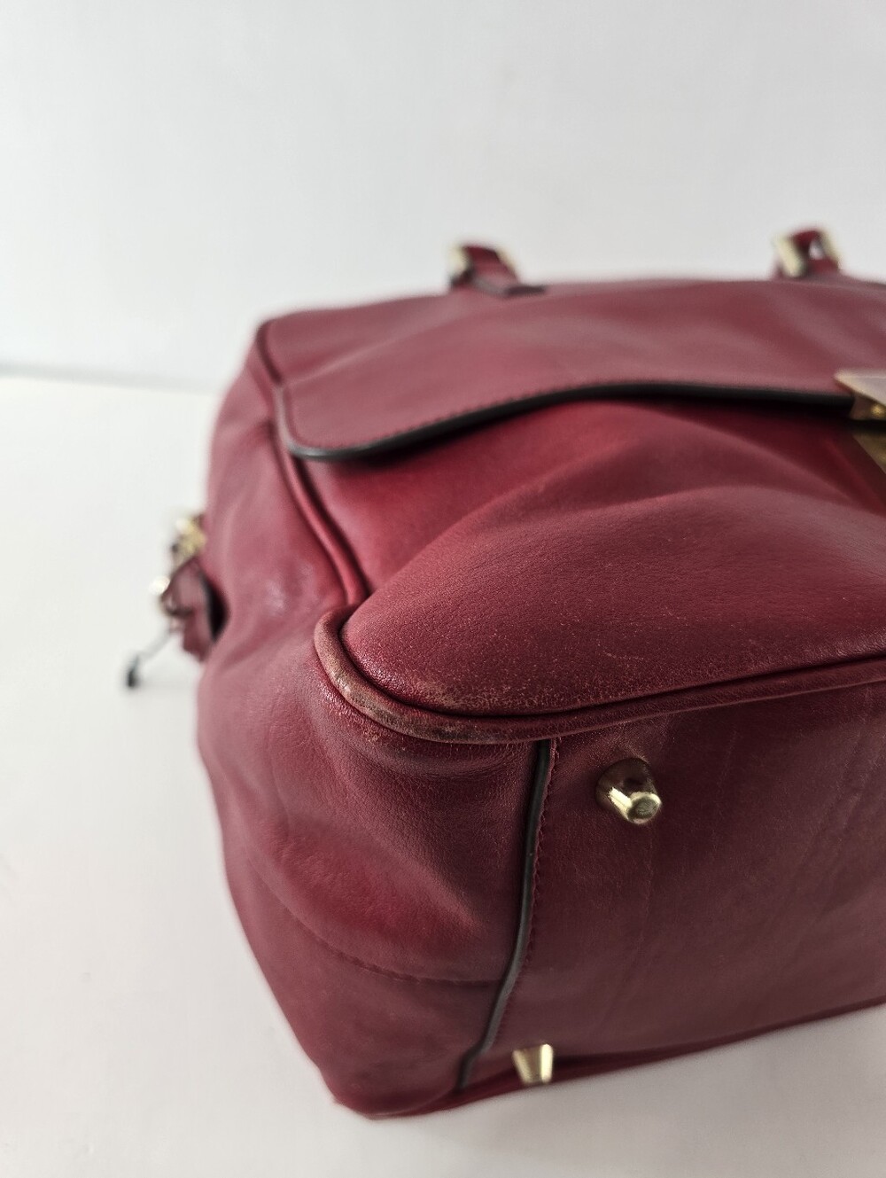 Anya Hindmarch Carker Satchel Red Leather Front Flap Pocket Handbag Bag Purse - Picture 9 of 15